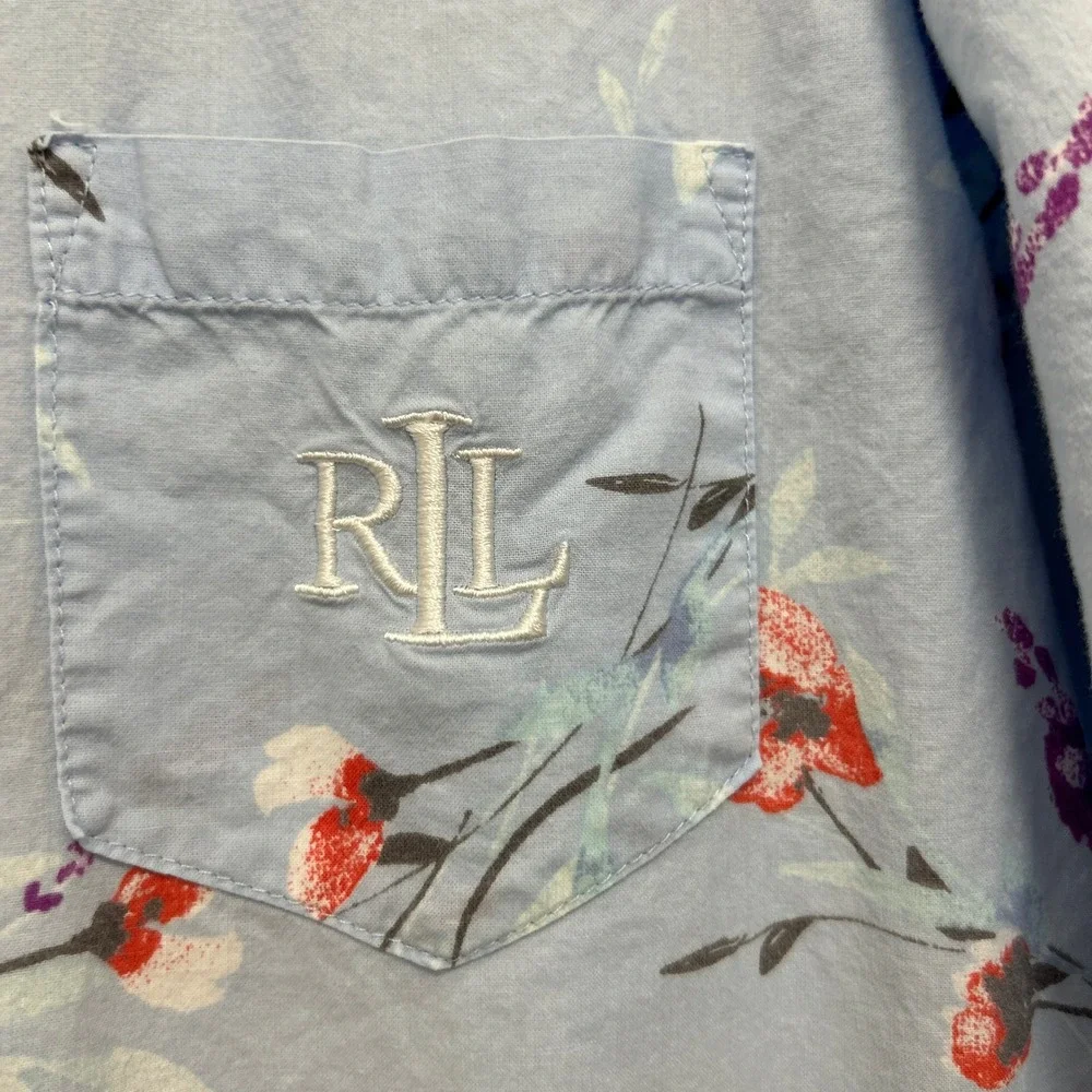 Lauren Ralph Lauren Blue Floral Pajama Set 3/4 Sleeve Button Top Crop Pants L